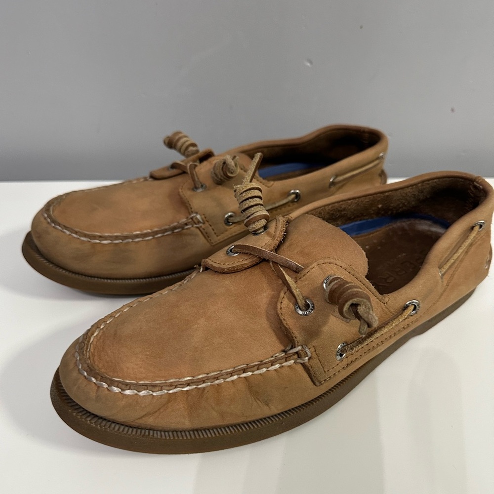 EUC Men Sperry Top Sider Leather Boat Shoes Tan Size 10.5 S